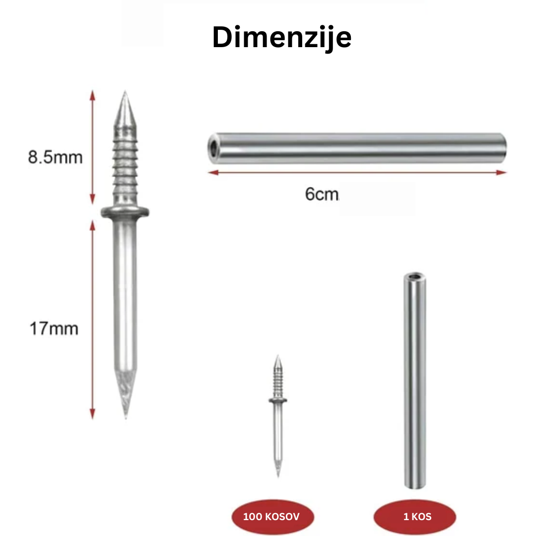 Dvosmerni nevidni žeblji (komplet 100 kosov + 1 orodje za nanašanje)