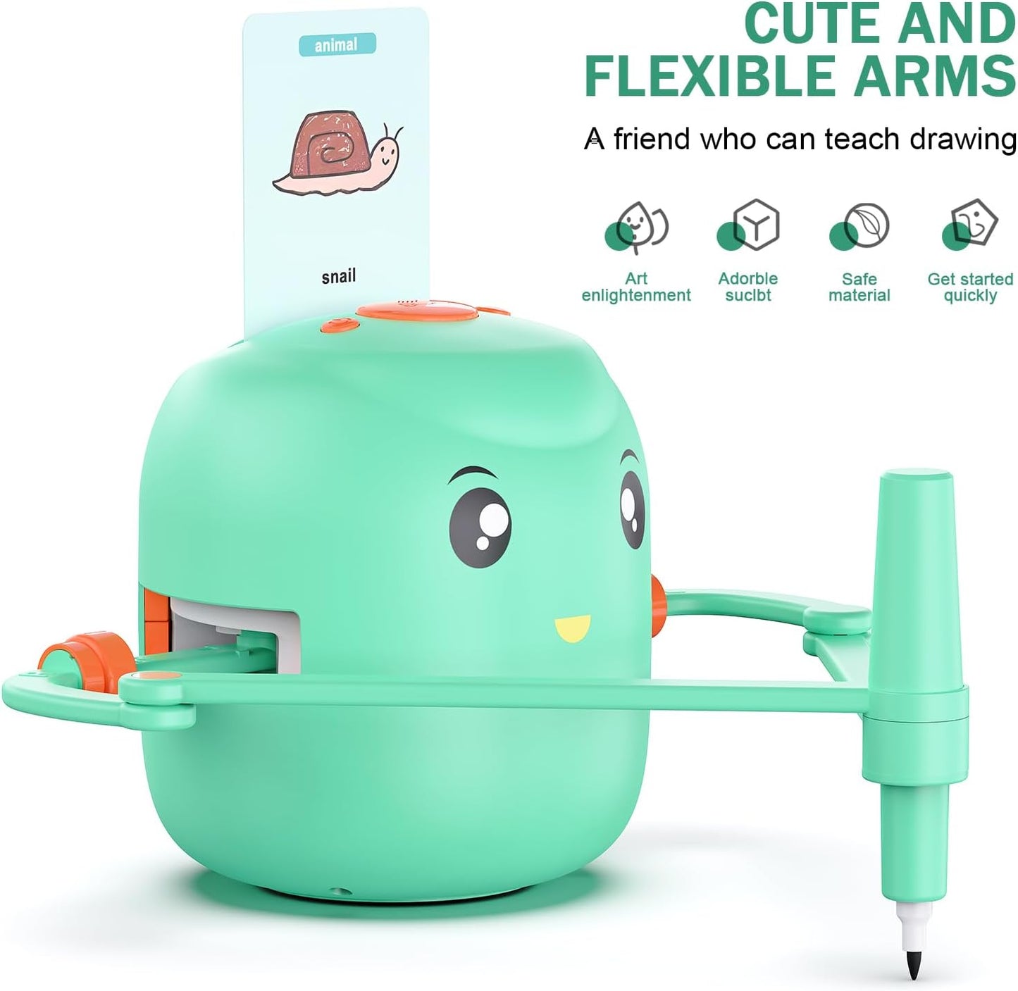 Pametni risalni robot za otroke | Montessori izobraževalna igrača (5+) – glasovna interakcija, 16 barvnih flomastrov, 150 kartic