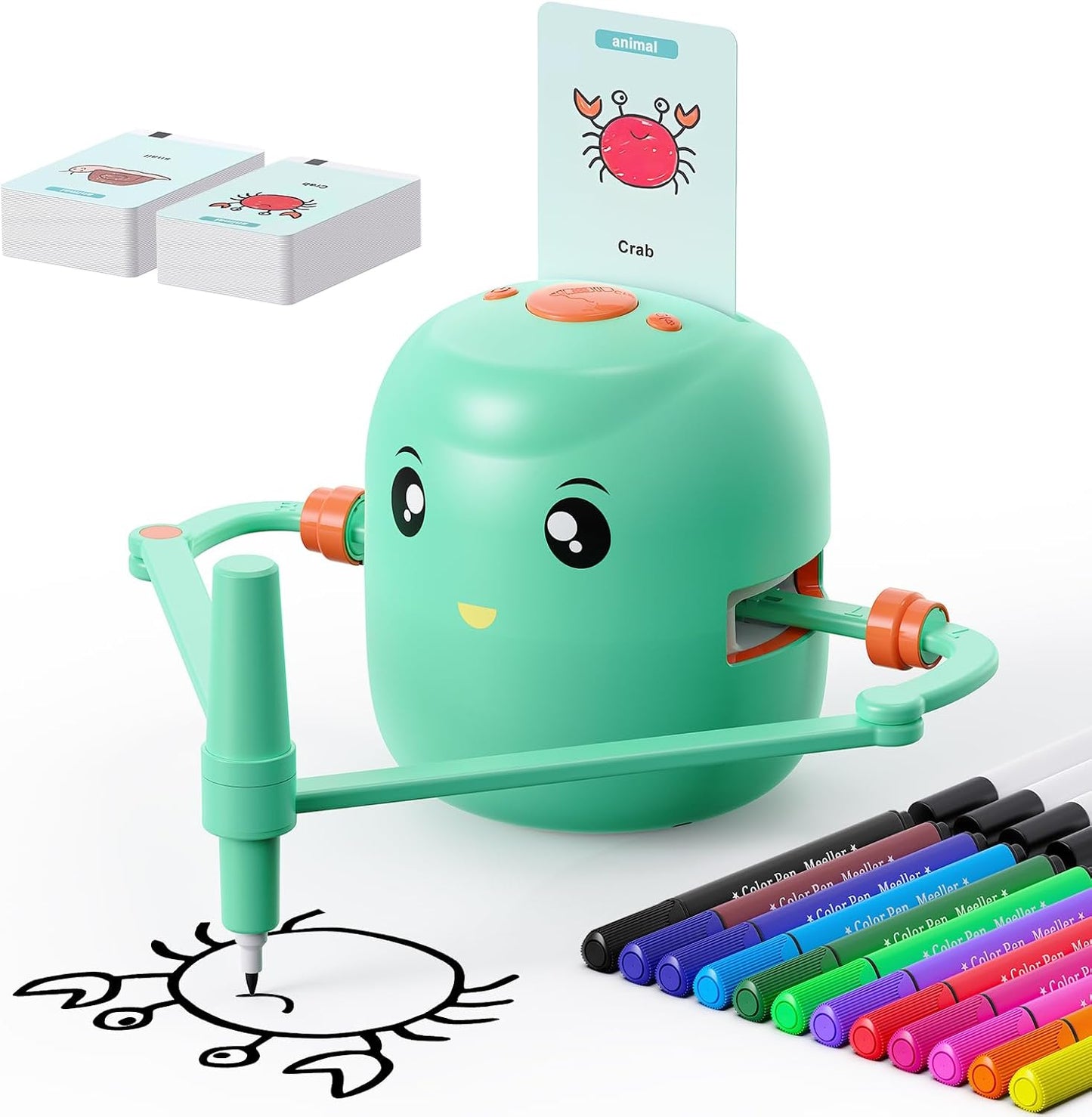 Pametni risalni robot za otroke | Montessori izobraževalna igrača (5+) – glasovna interakcija, 16 barvnih flomastrov, 150 kartic