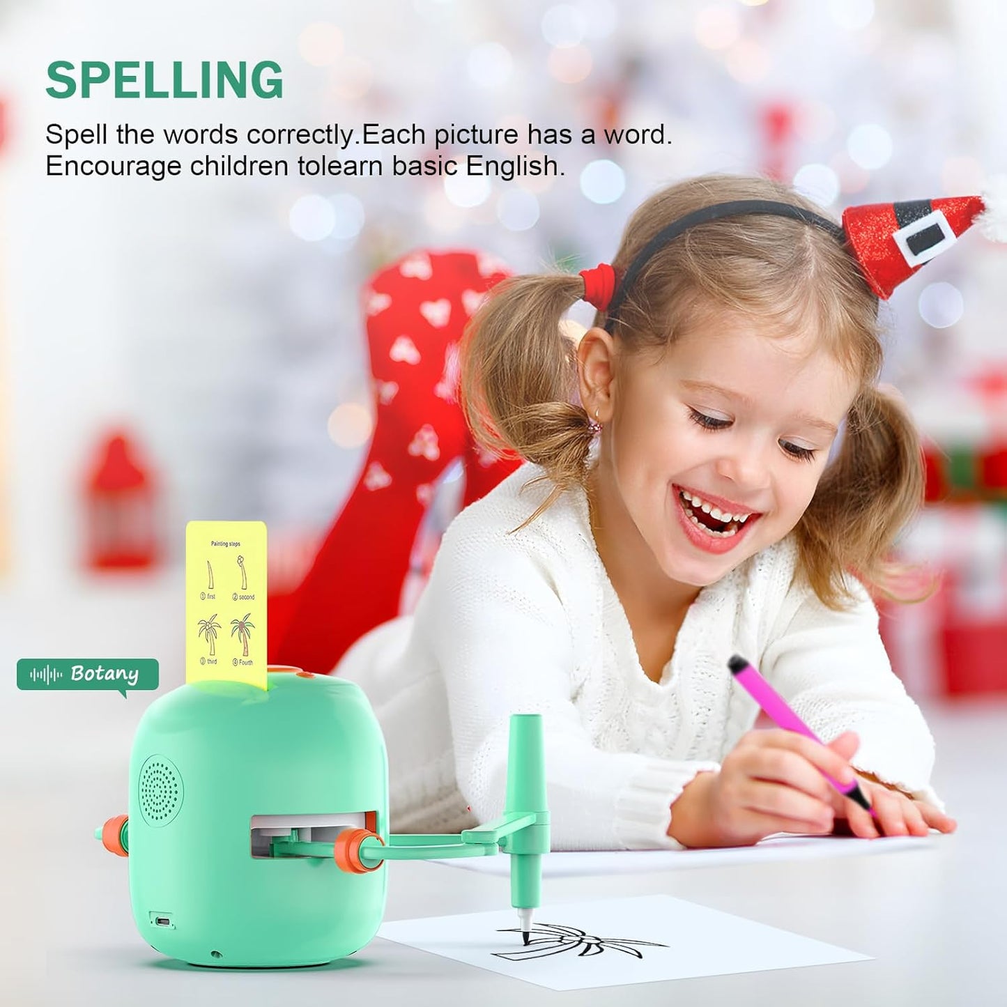 Pametni risalni robot za otroke | Montessori izobraževalna igrača (5+) – glasovna interakcija, 16 barvnih flomastrov, 150 kartic