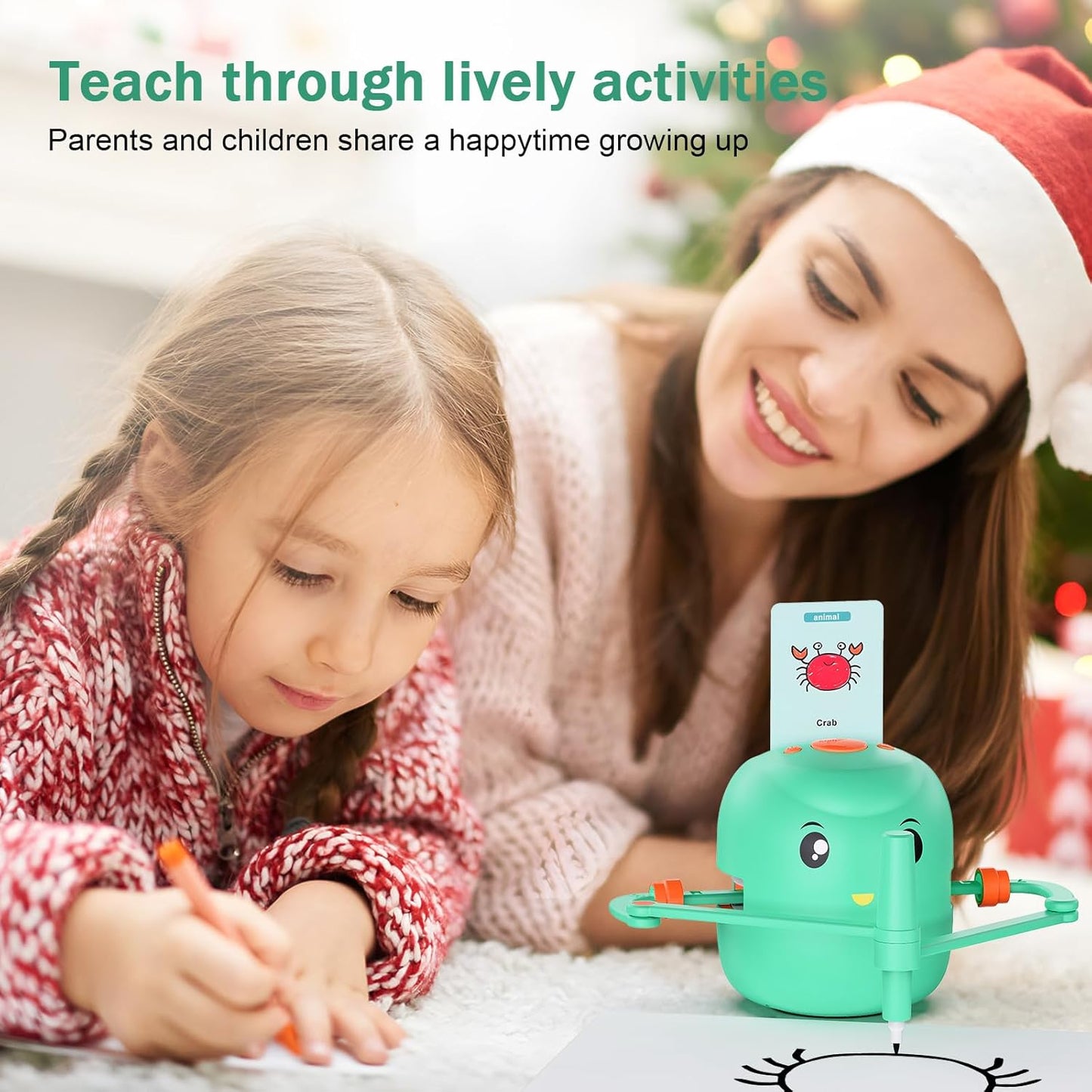 Pametni risalni robot za otroke | Montessori izobraževalna igrača (5+) – glasovna interakcija, 16 barvnih flomastrov, 150 kartic