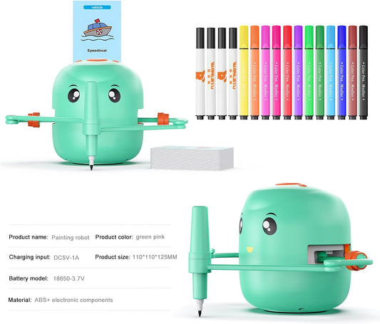Pametni risalni robot za otroke | Montessori izobraževalna igrača (5+) – glasovna interakcija, 16 barvnih flomastrov, 150 kartic
